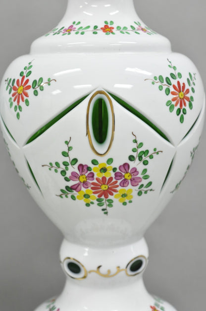 Antique Bohemian Czech Cut to Clear Glass Green and White Table Lamps - a Pair