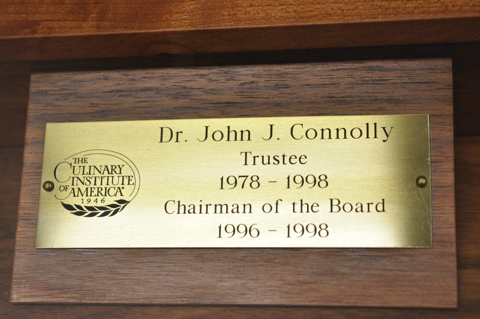 The Culinary Institute of America Mixed Wood Award Model for Dr John Connolly