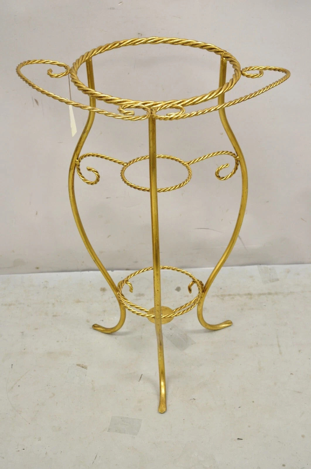 Italian Hollywood Regency Gold Iron Rope 3 Tier Bath Washstand Plant Stand Table