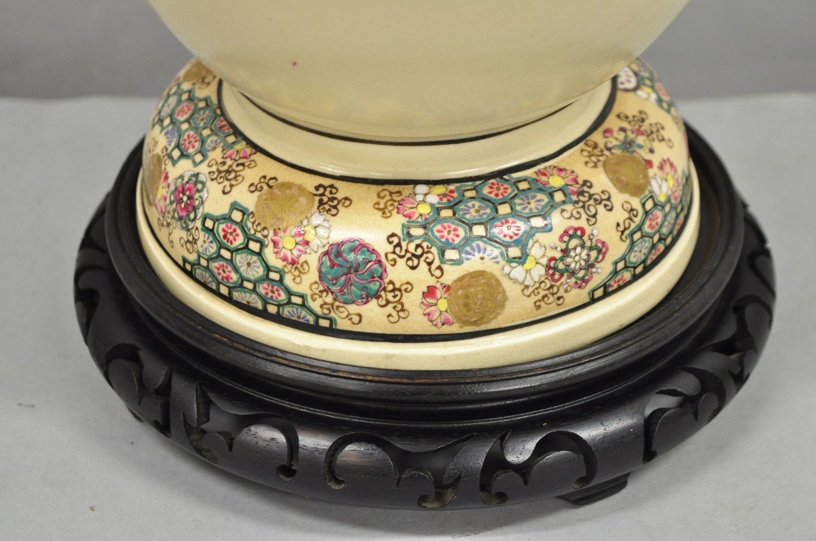 Antique Oriental Oversized Porcelain Satsuma Vase Japanese Table Lamp w/ Geese