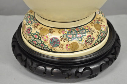 Antique Oriental Oversized Porcelain Satsuma Vase Japanese Table Lamp w/ Geese