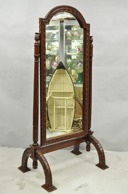 Wellington Carved Mahogany Frame Italian Renaissance Tall Dressing Cheval Mirror