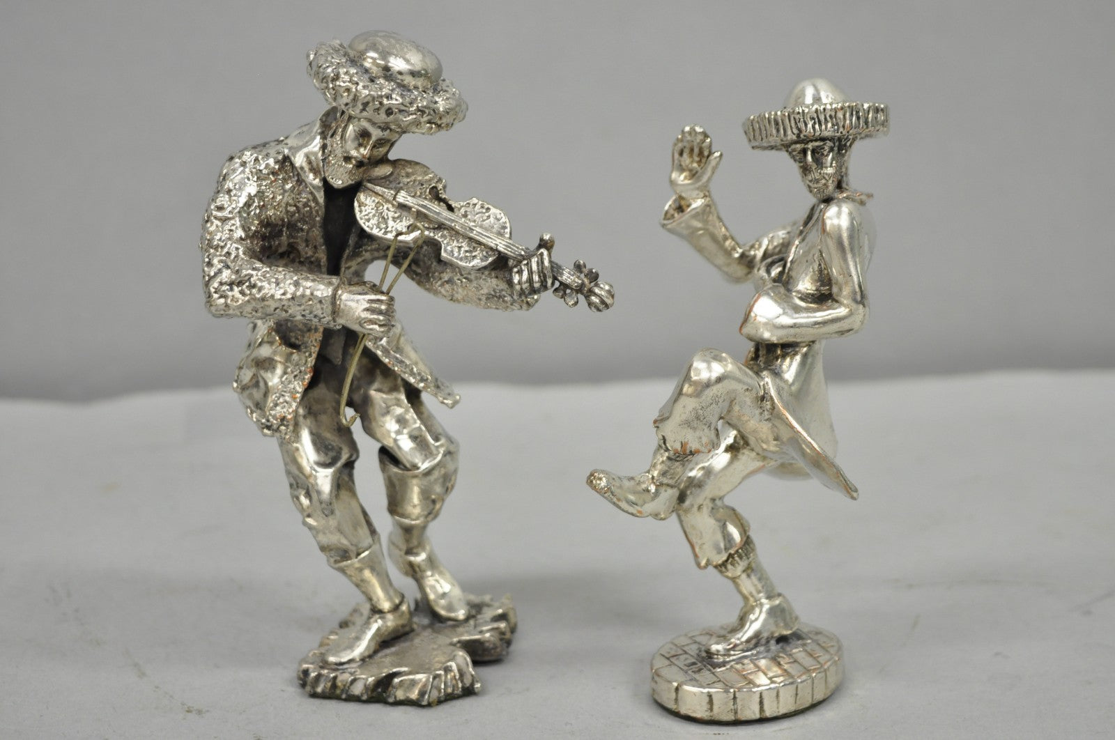 Vintage The Fiddler & Dancing Rabbi 925 Sterling Silver Over Copper Figures