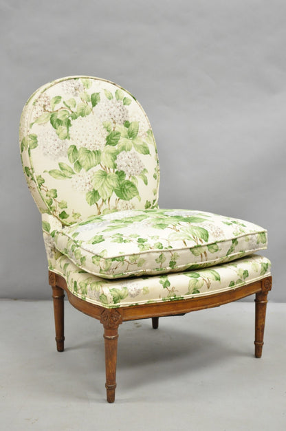 Antique French Country Louis XVI Style Walnut Boudoir Slipper Lounge Chair