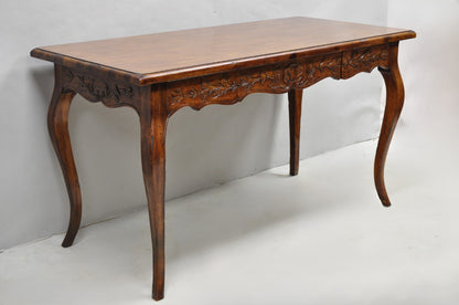 Vintage French Country Pine Wood Distress Floral Carved 1 Drawer Writing Desk