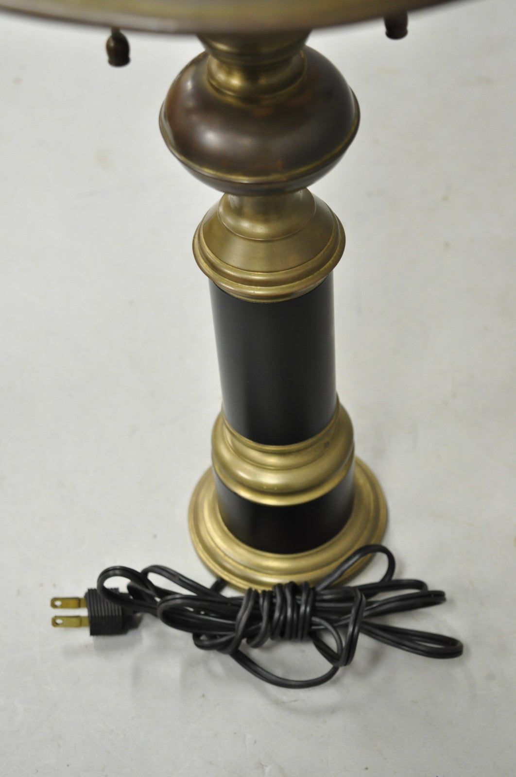 Vintage French Empire Burnished Brass Small Bouillotte Black Column Table Lamp