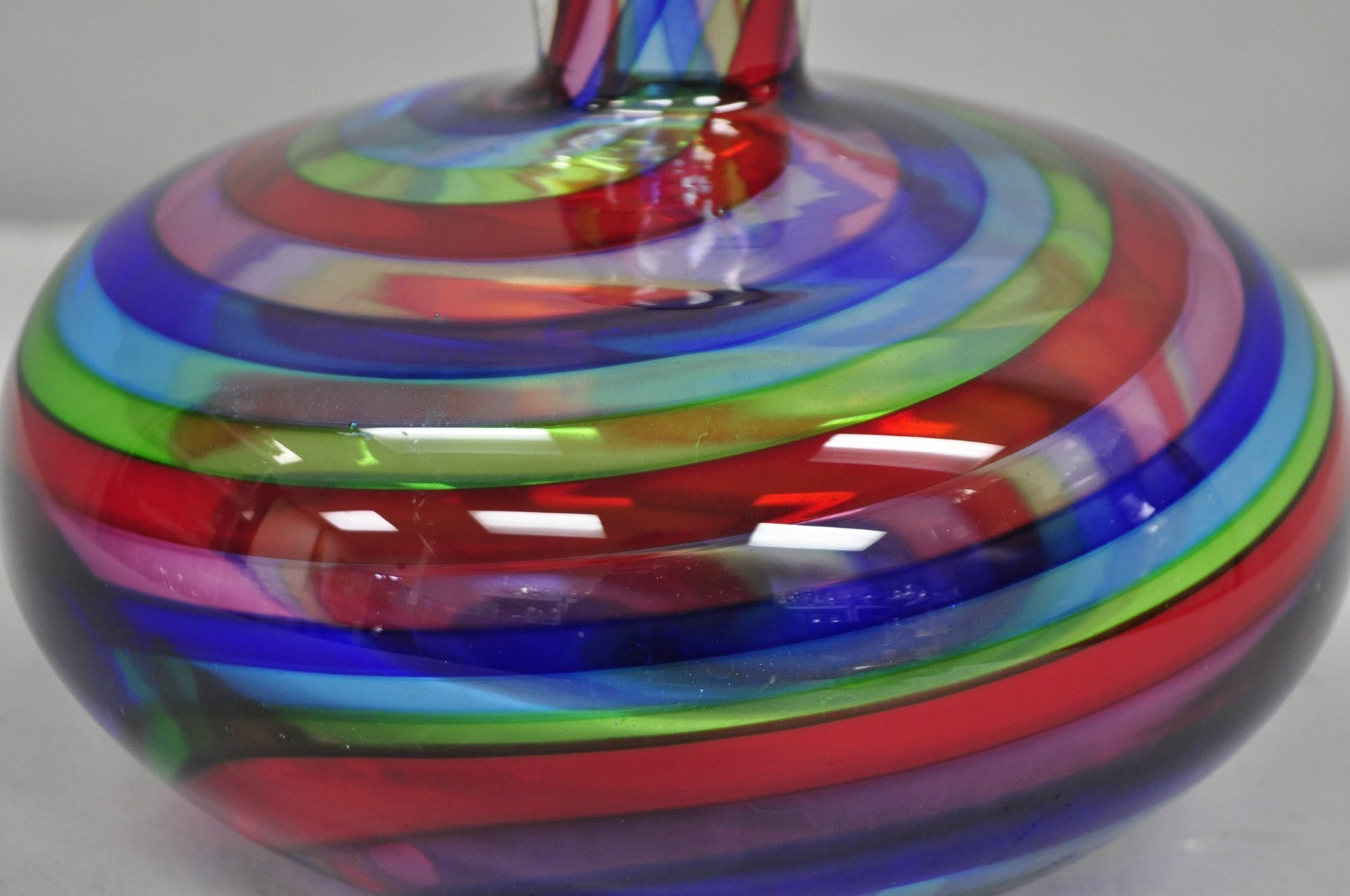 Vintage Mid Century Modern Italian Murano Style Rainbow Swirl Glass Vase