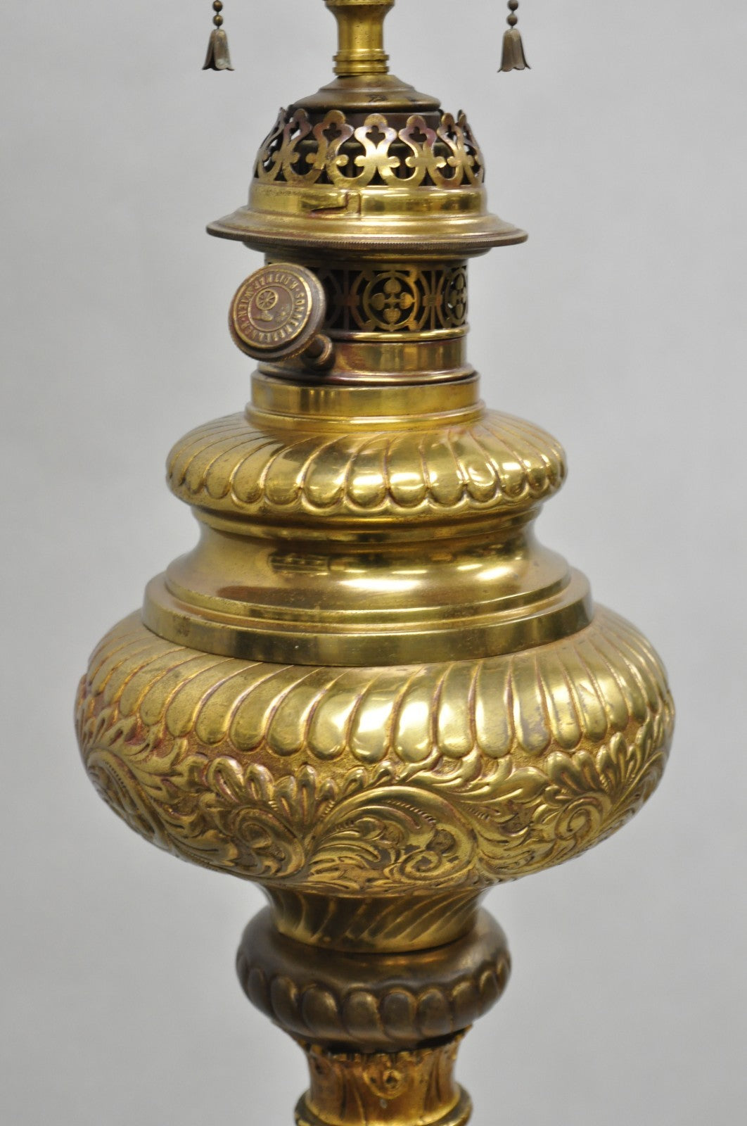 Victorian Bronze Griffin Figural Converted Oil Lamp Marble Side Table Floor Lamp