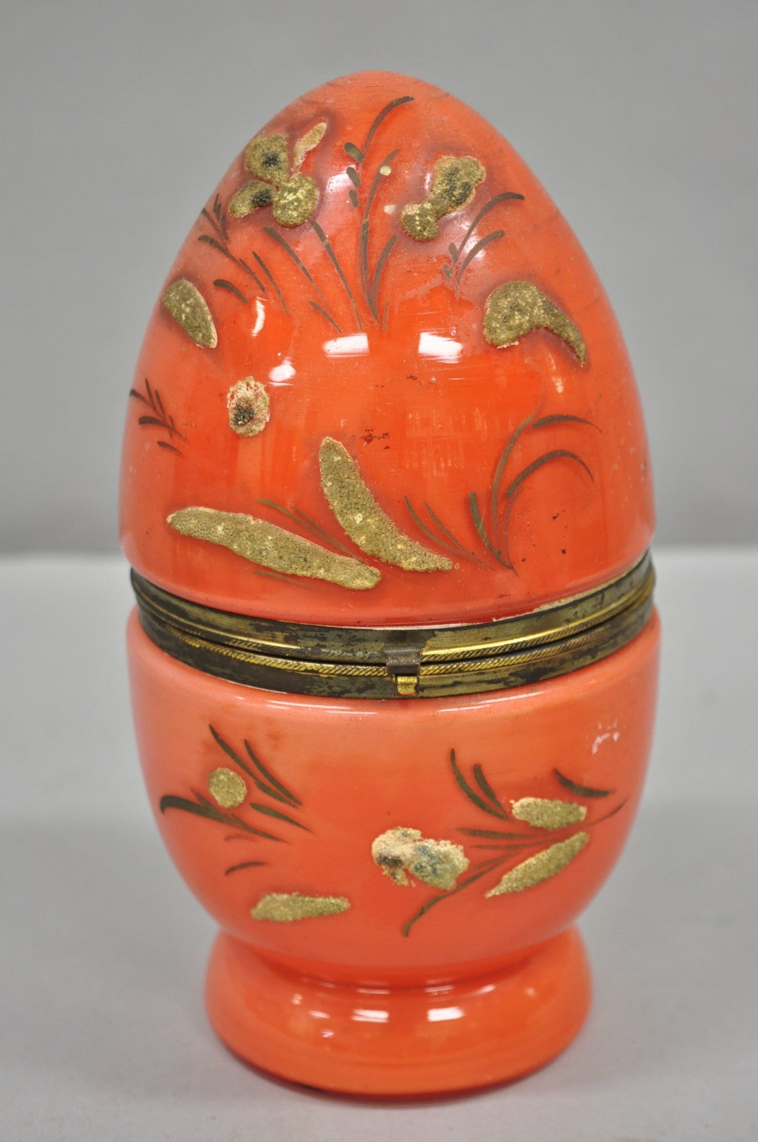 Art Deco Czech Glass Egg Orange Coralene Hinged Liquor Tantalus Cordial Set