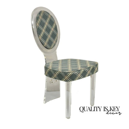 Vintage Hill Mid Century Modern Lucite Oval Back Upholstered Vanity Side Chair