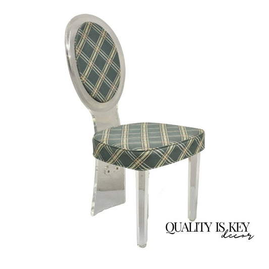 Vintage Hill Mid Century Modern Lucite Oval Back Upholstered Vanity Side Chair