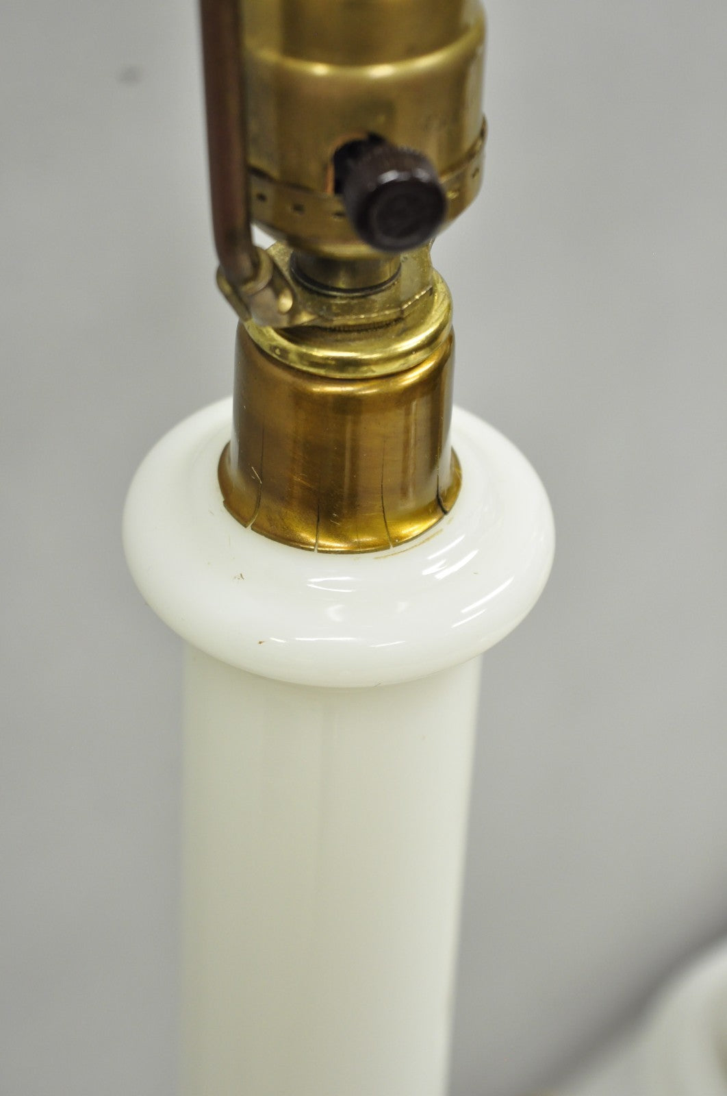 Vintage Italian Neoclassical White Milk Glass Empire Column Table Lamps - a Pair