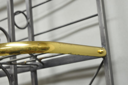 Vintage French Country Wrought Iron & Brass Kitchen Bakers Rack Bookcase Etagere
