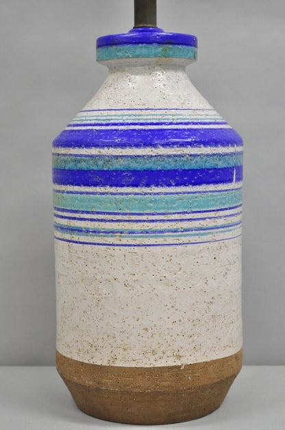 Aldo Londi Bitossi Italian Mid Century Modern Blue Ceramic Glazed Table Lamp