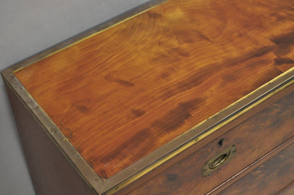 Antique English 4 Drawer Brass Banded Burr Walnut Campaign Chest Dresser