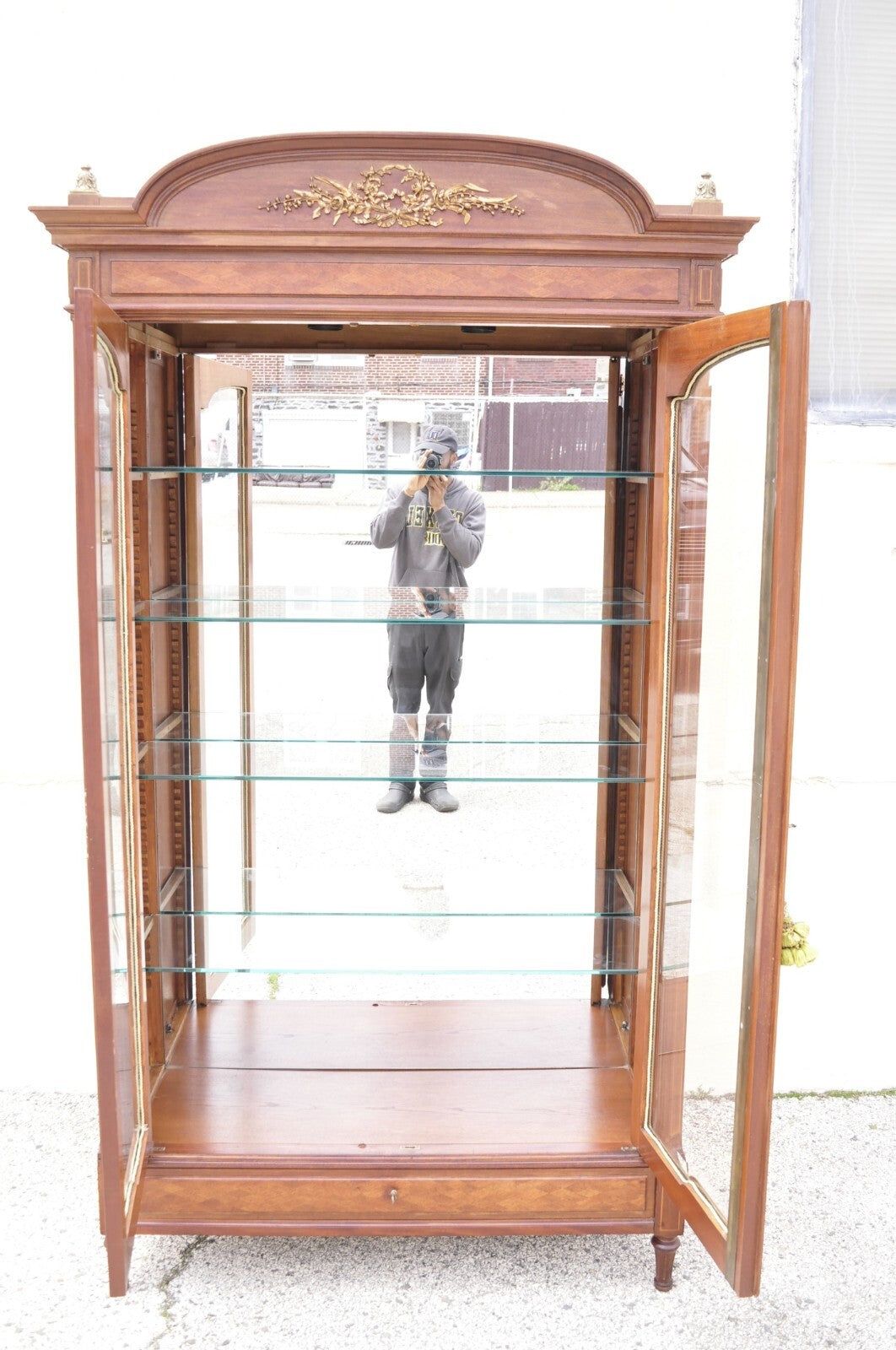 Antique French Louis XVI Style 94" Curio China Display Cabinet Bookcase w Bronze