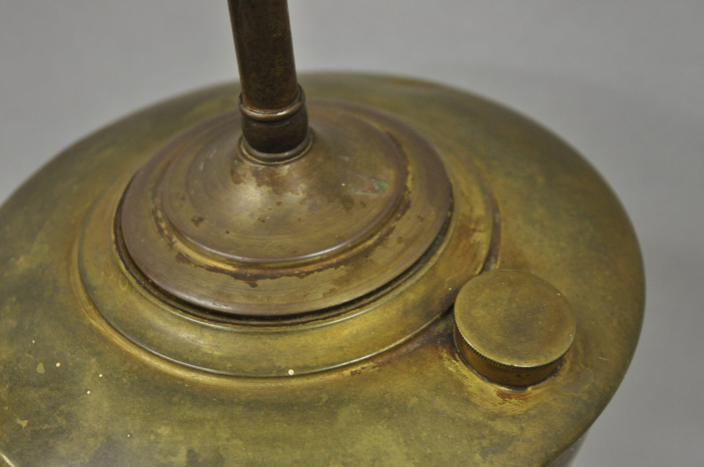 Antique French Empire Brass Converted Oil Lamp Mahogany Wood Column Table Lamp