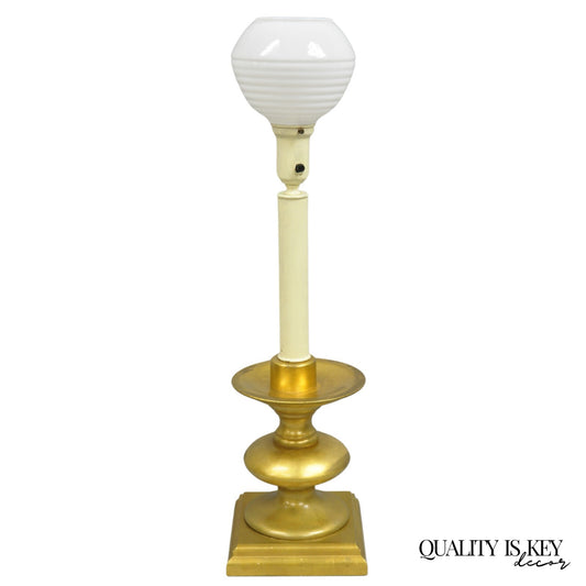 Vintage Italian Hollywood Regency Gold Giltwood Candlestick Table Lamp
