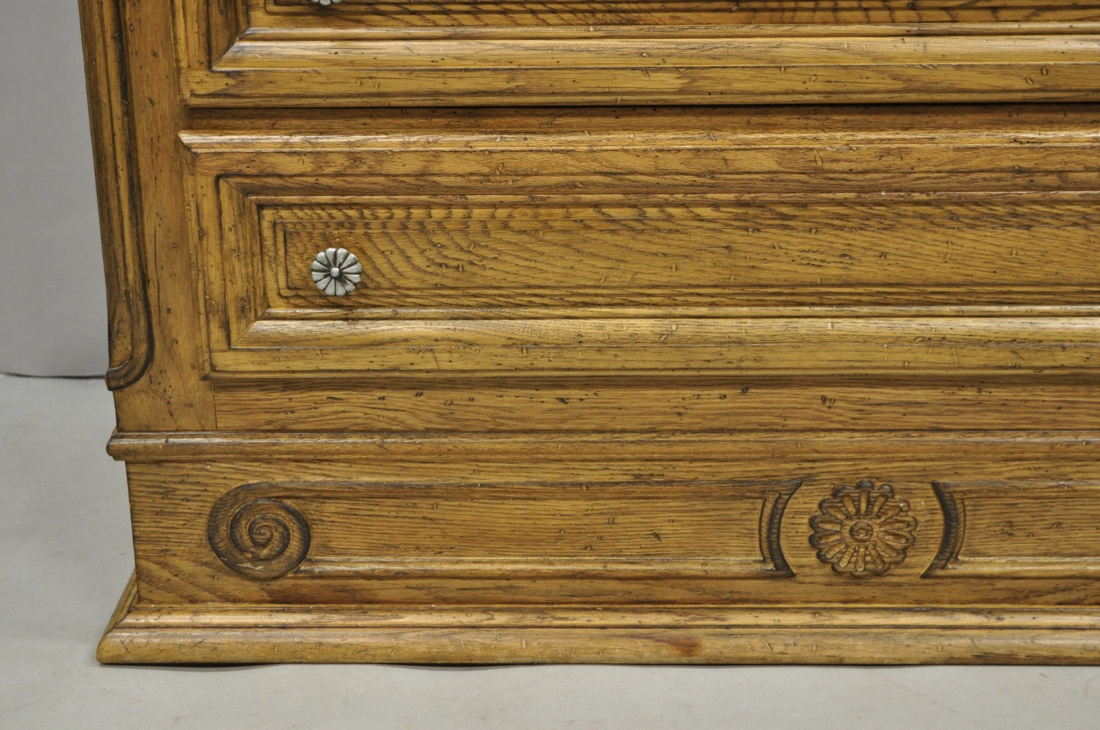 Vintage French Country Provincial Oak Wood 3 Drawer Bachelor Chest Commode Pair
