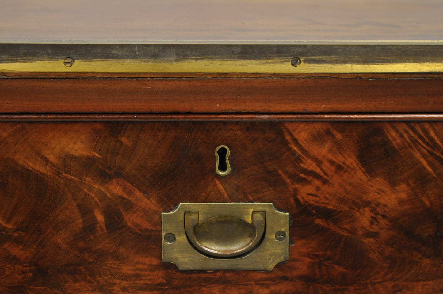 Antique English 4 Drawer Brass Banded Burr Walnut Campaign Chest Dresser
