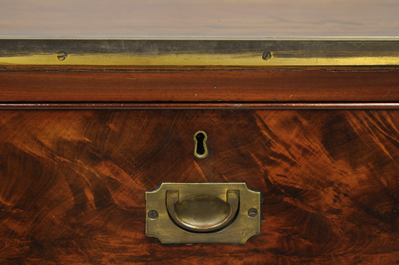 Antique English 4 Drawer Brass Banded Burr Walnut Campaign Chest Dresser