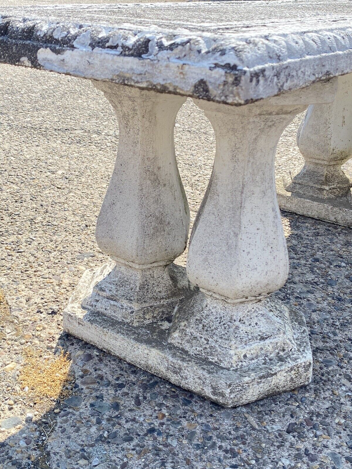 Vintage Classical Concrete Cement Double Baluster Pedestal Outdoor Garden Bench