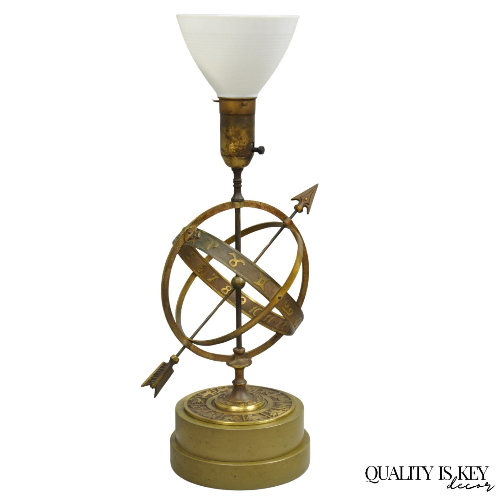 Vintage Neoclassical 3D Armillary Astrological Zodiac Bronze Patina Table Lamp