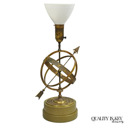 Vintage Neoclassical 3D Armillary Astrological Zodiac Bronze Patina Table Lamp