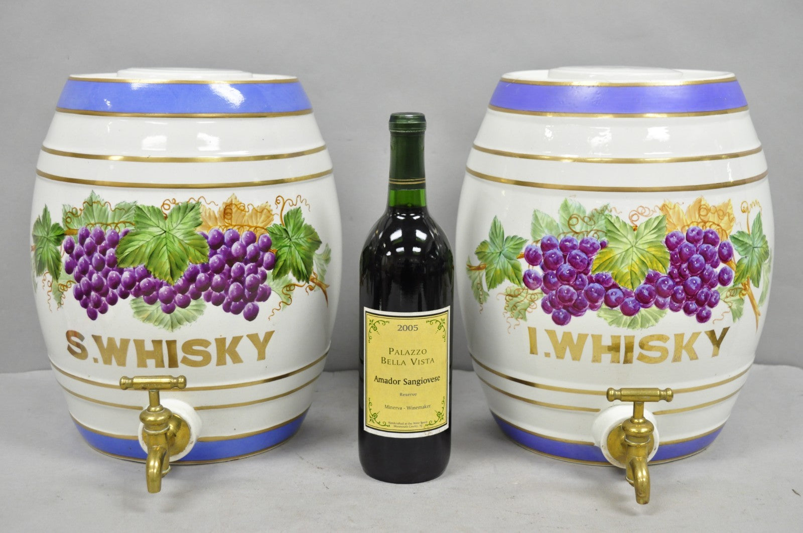 Antique Loftus London English Victorian Porcelain Spirits Whisky Barrels - Pair