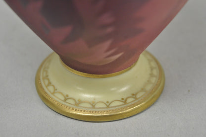 Antique Nippon Hand Painted Porcelain Small Pink Floral Vase w Gold Twin Handles