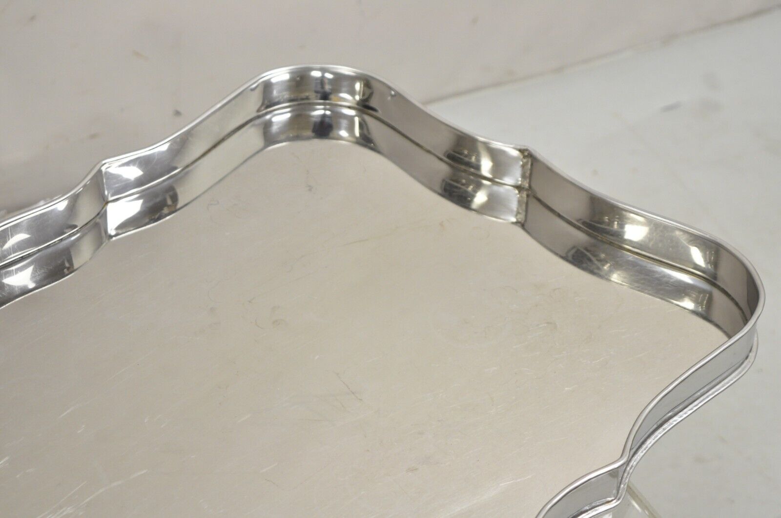 Vintage Italian Hollywood Regency Silver Plated Scalloped Serving Platter Tray