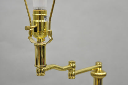 Vintage Traditional Polished Brass Swing Arm Reading Pole Floor Lamp w/ Shade