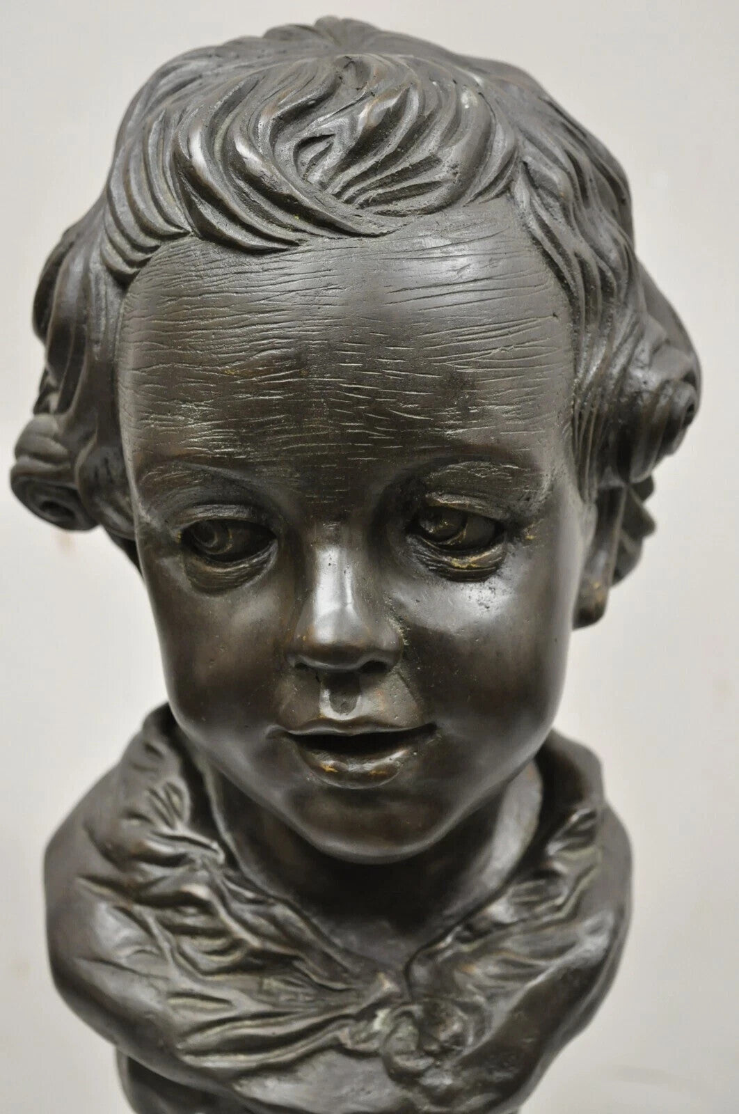 Maitland Smith Victorian Style 19" Bronze Boy Bust Head Sculpture on Marble Base