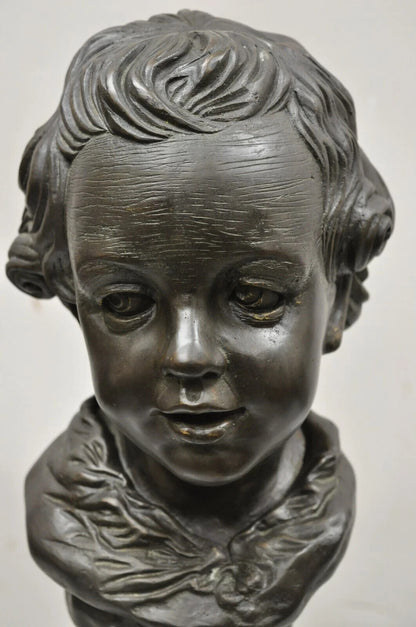 Maitland Smith Victorian Style 19" Bronze Boy Bust Head Sculpture on Marble Base