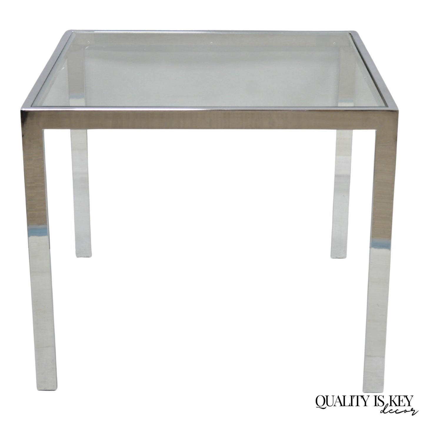 Mid Century Modern Polished Chrome Glass Top Square Occasional Side End Table