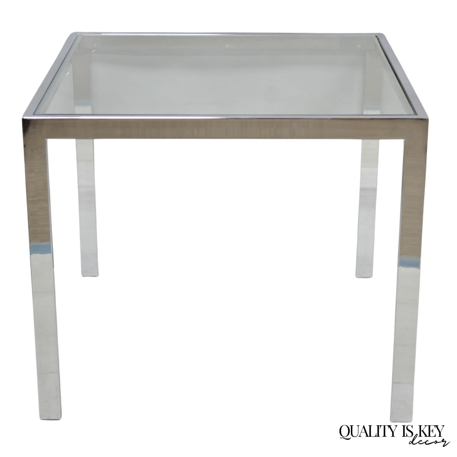 Mid Century Modern Polished Chrome Glass Top Square Occasional Side End Table
