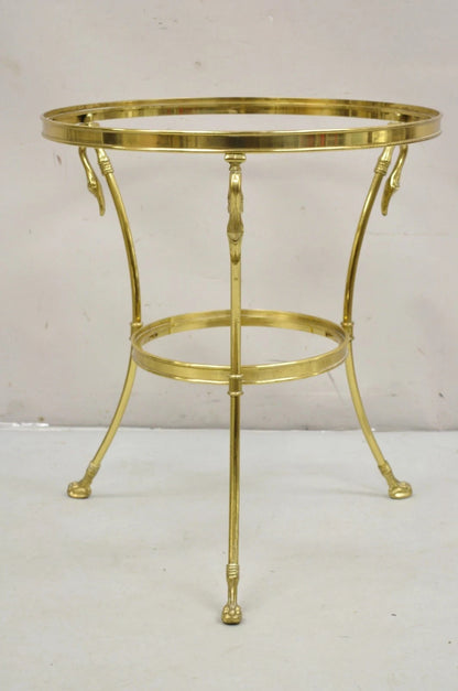 Italian Hollywood Regency Brass Swan Tripod 2 Tier Round Occasional Side Table