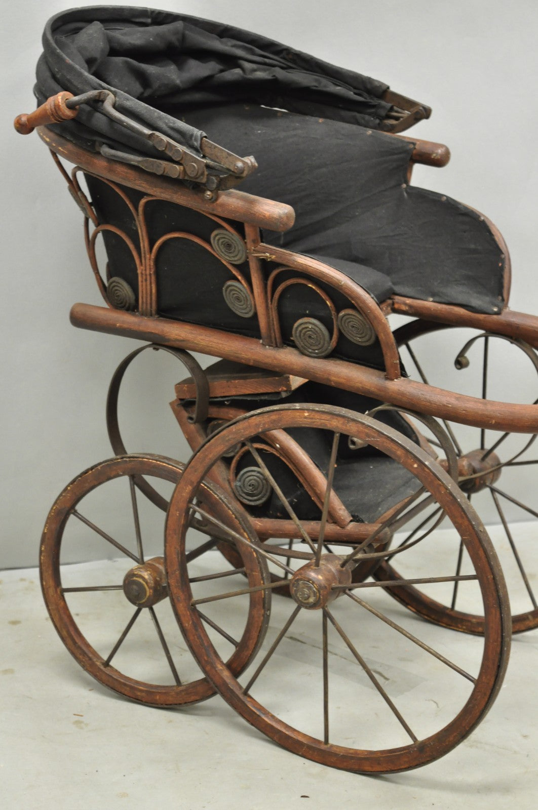 Antique Victorian Bentwood Small Child Size Decorative Baby Buggy Carriage