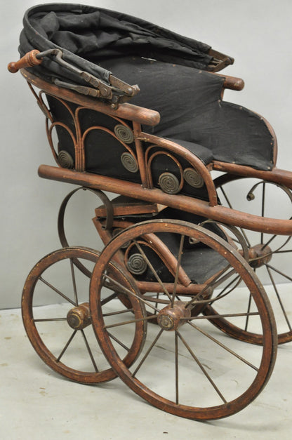 Antique Victorian Bentwood Small Child Size Decorative Baby Buggy Carriage