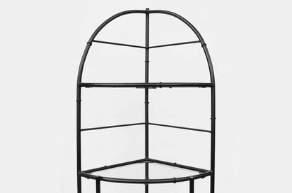 Vintage Hollywood Regency Iron Metal Faux Bamboo Corner Bakers Rack Etagere