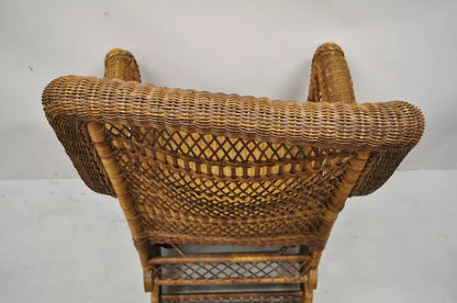Antique Heywood Wakefield Victorian Woven Wicker Platform Rocker Rocking Chair
