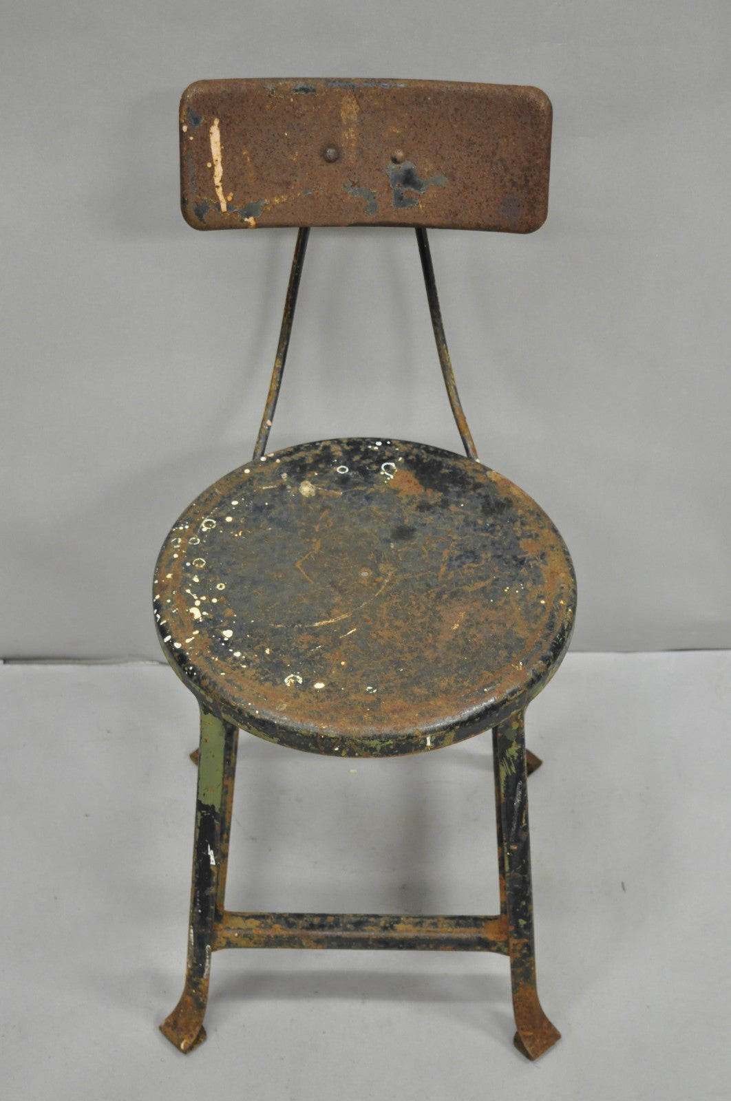 Vintage Industrial Steel Metal Rusty Distressed Garage Work Stool Chair