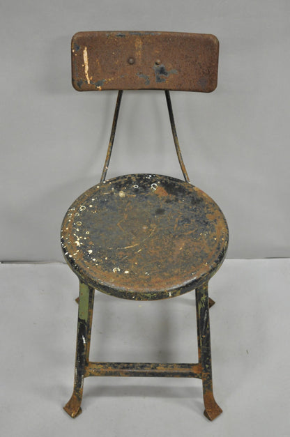 Vintage Industrial Steel Metal Rusty Distressed Garage Work Stool Chair