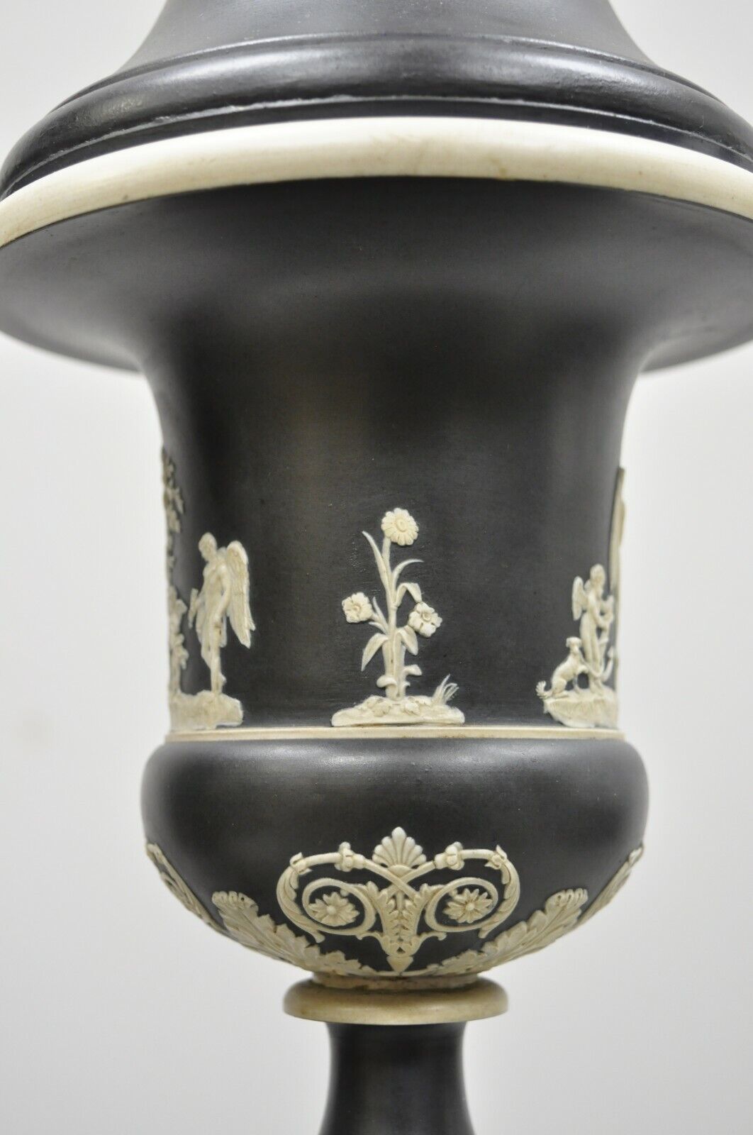 Antique Wedgwood Jasperware Black and White Urn Form Table Lamps - a Pair