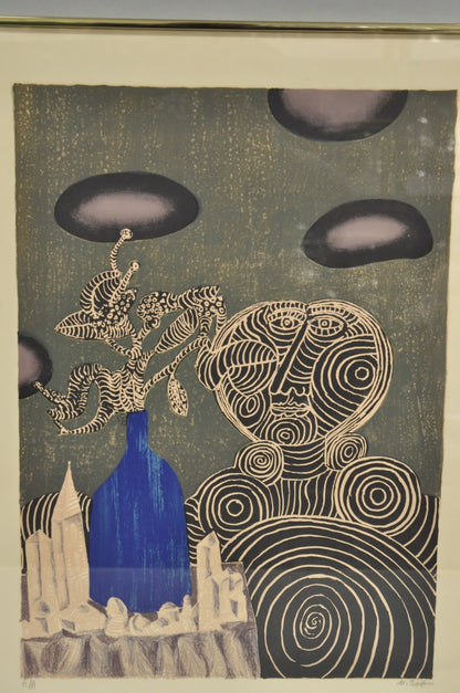 Naftali Bezem Surrealist Lithograph Signed Print "Woman with Vase" Judaica Art