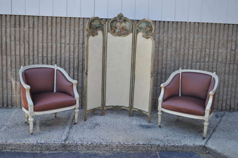 19th C. French Louis XV Style Hand Painted Petite Dressing Screen Room Divider