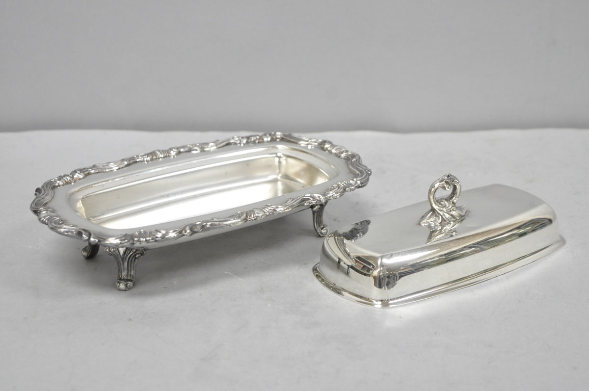 Vintage FB Rogers 1959 Victorian Silver Plated Footed Covered Butter Dish