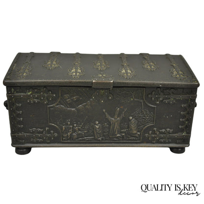 Antique "Iron Art" Denmark Bronze Trinket Jewelry Box Casket "Battle of Estonia"