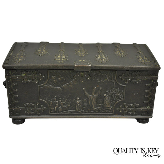 Antique "Iron Art" Denmark Bronze Trinket Jewelry Box Casket "Battle of Estonia"