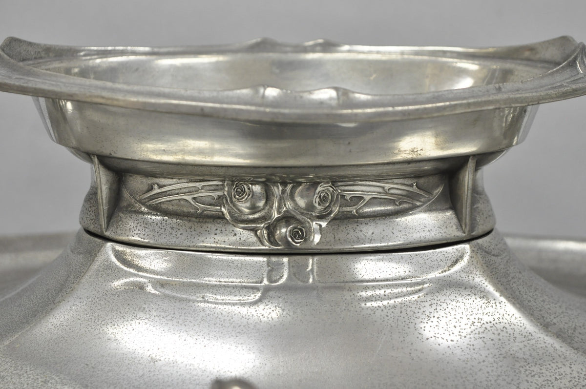 Antique Kayserzinn 4640 German Art Nouveau Pewter Metal Serving Platter w Birds